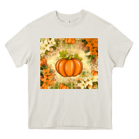 Cream Fall Pumpkins with Flowers Heavy Core Tee - texasbilliewilder