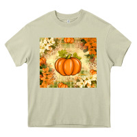 Fall Pumpkins With Flowers Heavy Core Tee | Teevron