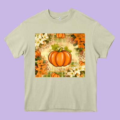 Fall Pumpkins With Flowers Heavy Core Tee Designed By Texasbilliewilder