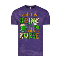 Cloud Purple St. Patrick's Safety first drink with a Nurse Vintage Tee - OliviaCreatesArt