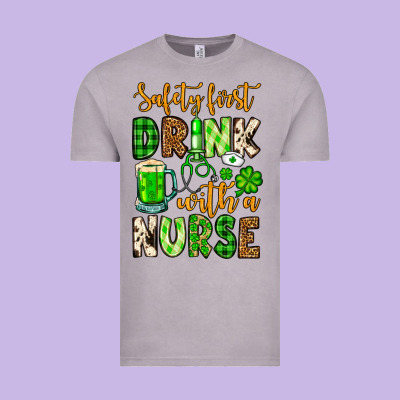 St. Patrick's Safety First Drink With A Nurse Vintage Tee Designed By Oliviacreatesart