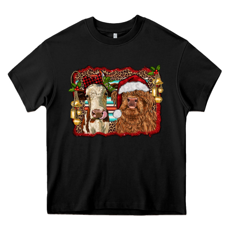 Christmas Heifer And Highland Cow With Serape Background Heavy Core Tee by RanaPortraitStore | Teevron