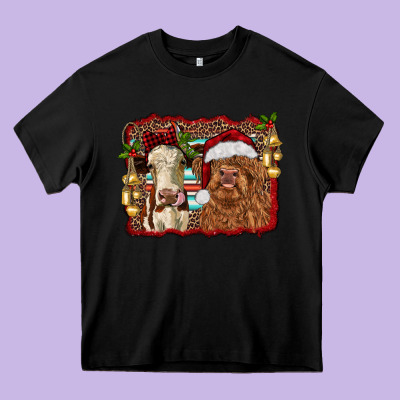 Christmas Heifer And Highland Cow With Serape Background Heavy Core Tee Designed By Ranaportraitstore