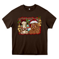 Chocolate Brown christmas heifer and highland cow with serape background Heavy Core Tee - RanaPortraitStore