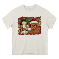 Cream christmas heifer and highland cow with serape background Heavy Core Tee - RanaPortraitStore