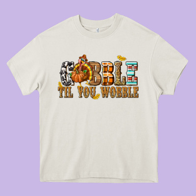 Gobble Til You Wobble With Turkey Heavy Core Tee Designed By Texasbilliewilder