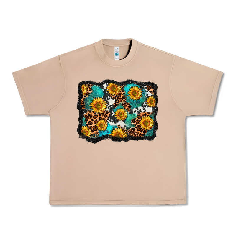Cowhide Leopard Turquoise Sunflowers Pattern Olivia Urban Heavy Tee by OliviaCreatesArt | Teevron