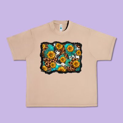 Cowhide Leopard Turquoise Sunflowers Pattern Olivia Urban Heavy Tee Designed By Oliviacreatesart