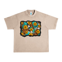 French Oak cowhide leopard turquoise sunflowers pattern olivia Urban Heavy Tee - OliviaCreatesArt