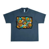 Midnight Navy cowhide leopard turquoise sunflowers pattern olivia Urban Heavy Tee - OliviaCreatesArt