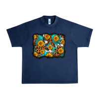 Navy cowhide leopard turquoise sunflowers pattern olivia Urban Heavy Tee - OliviaCreatesArt