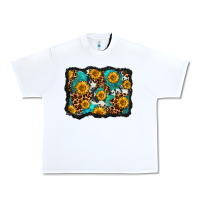 White cowhide leopard turquoise sunflowers pattern olivia Urban Heavy Tee - OliviaCreatesArt