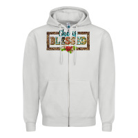Dove Grey she is blesssed floral Zipper Hoodie - BarkalooDesign