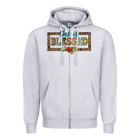 Heather Grey she is blesssed floral Zipper Hoodie - BarkalooDesign