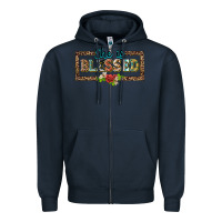 Navy she is blesssed floral Zipper Hoodie - BarkalooDesign