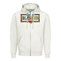 Oatmeal Heather she is blesssed floral Zipper Hoodie - BarkalooDesign