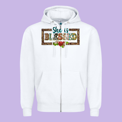 She Is Blesssed Floral Zipper Hoodie Designed By Barkaloodesign