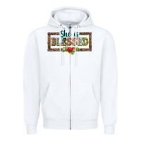 White she is blesssed floral Zipper Hoodie - BarkalooDesign
