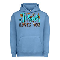 Pigment Pebble Blue jesus loves you Urban Hoodie - JahusDesignShop