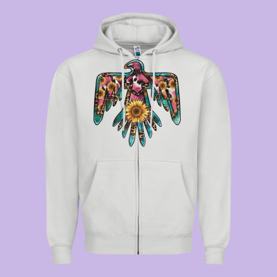 Pinky Western Sunflower Thunderbird Zipper Hoodie Designed By Barkaloodesign