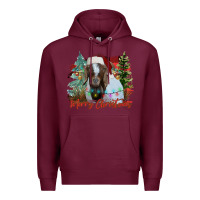 Burgundy merry Christmas goat Premium Hoodie - CowhideDigitalArt