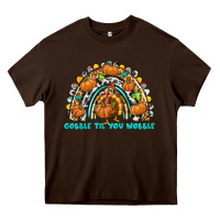 Chocolate Brown Gobble Til You Wobble with Rainbow Heavy Core Tee - texasbilliewilder