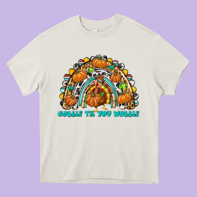 Gobble Til You Wobble With Rainbow Heavy Core Tee Designed By Texasbilliewilder