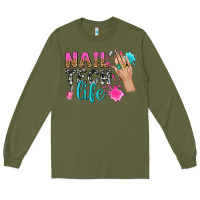 Army Green nail tech life bbs Long Sleeve Tee - BundleAndBundleShop