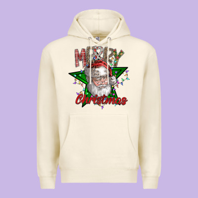 Festive Santa Claus Greeting Premium Hoodie Designed By Cowhidedigitalart