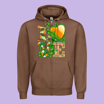 St.patricks Nurse Love Heart Stethoscope Zipper Hoodie Designed By Barkaloodesign