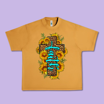 Faith Sunflower Leopard Cross Olivia Urban Heavy Tee Designed By Oliviacreatesart
