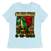 Baby Blue celebrating black freedom 6 19 1865 juneteenth Ladies Tee - CowGirlArtShop