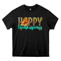 Black Happy Thanksgiving with Turkey Heavy Core Tee - texasbilliewilder