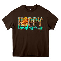 Chocolate Brown Happy Thanksgiving with Turkey Heavy Core Tee - texasbilliewilder