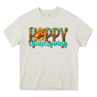 Cream Happy Thanksgiving with Turkey Heavy Core Tee - texasbilliewilder