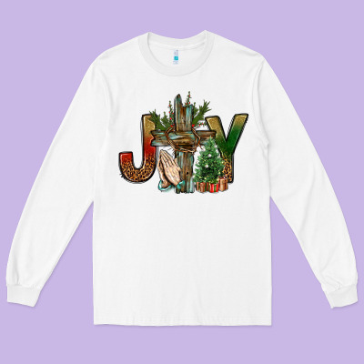 Joy Christmas With Cross Bbs Long Sleeve Tee Designed By Bundleandbundleshop