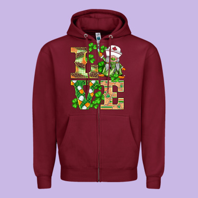 St.patricks Nurse Love Gnomies Zipper Hoodie Designed By Barkaloodesign