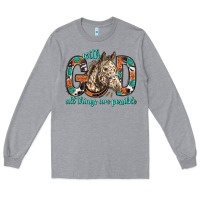 Heather Grey with god all things are possible with horse bbs Long Sleeve Tee - BundleAndBundleShop