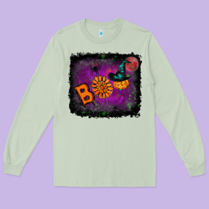 Boo Gemstone Halloween Pumpkin Long Sleeve Tee Designed By Ranaportraitstore