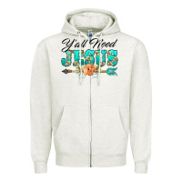 Oatmeal Heather y'all need jesus arrow lily flowers Zipper Hoodie - BarkalooDesign