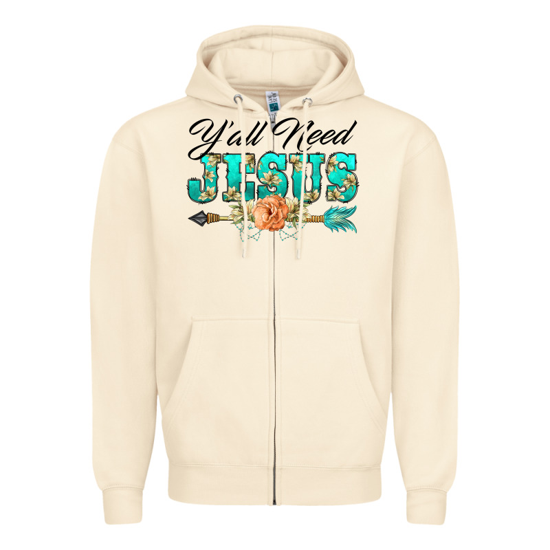 Y'all Need Jesus Arrow Lily Flowers Zipper Hoodie by BarkalooDesign | Teevron