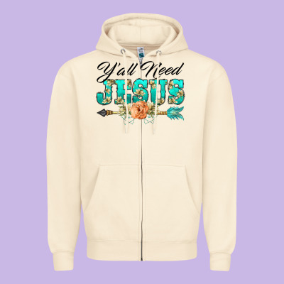 Y'all Need Jesus Arrow Lily Flowers Zipper Hoodie Designed By Barkaloodesign