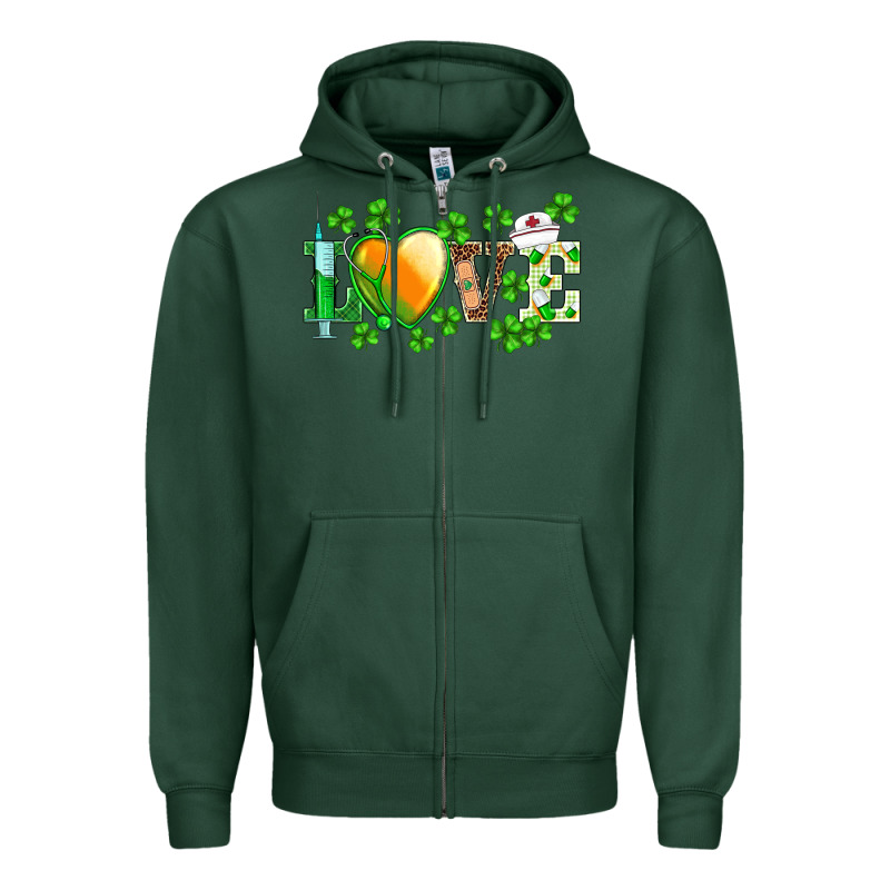 St.patrick's Nurse Love Heart Stethoscope Zipper Hoodie by BarkalooDesign | Teevron