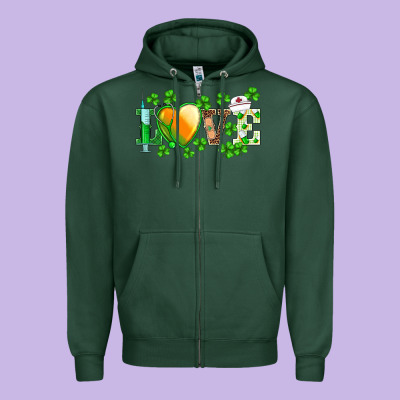 St.patrick's Nurse Love Heart Stethoscope Zipper Hoodie Designed By Barkaloodesign