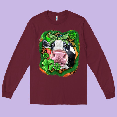 St. Patrick's Day Cow Long Sleeve Tee Designed By Fadigitalartstudio