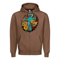 Chestnut western turquoise's leopard cross  wooden aztek sunflowers background Zipper Hoodie - BarkalooDesign