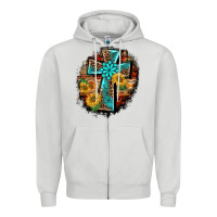 Dove Grey western turquoise's leopard cross  wooden aztek sunflowers background Zipper Hoodie - BarkalooDesign