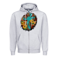 Heather Grey western turquoise's leopard cross  wooden aztek sunflowers background Zipper Hoodie - BarkalooDesign