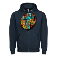 Navy western turquoise's leopard cross  wooden aztek sunflowers background Zipper Hoodie - BarkalooDesign