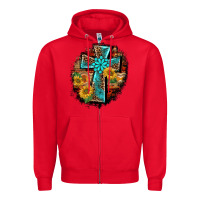 Red western turquoise's leopard cross  wooden aztek sunflowers background Zipper Hoodie - BarkalooDesign